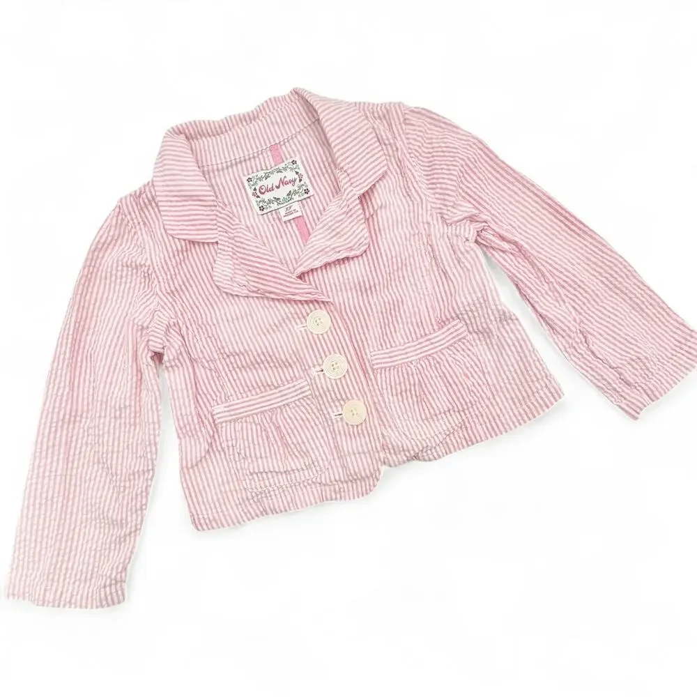 Vintage Old Navy Toddler Seersucker Blazer Stripe Preppy Y2K Pink 3T CountryClub